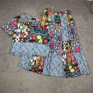 Vintage Carole Little Sport 2 Piece Set Womens Medium Patchwork Floral 90s Boho